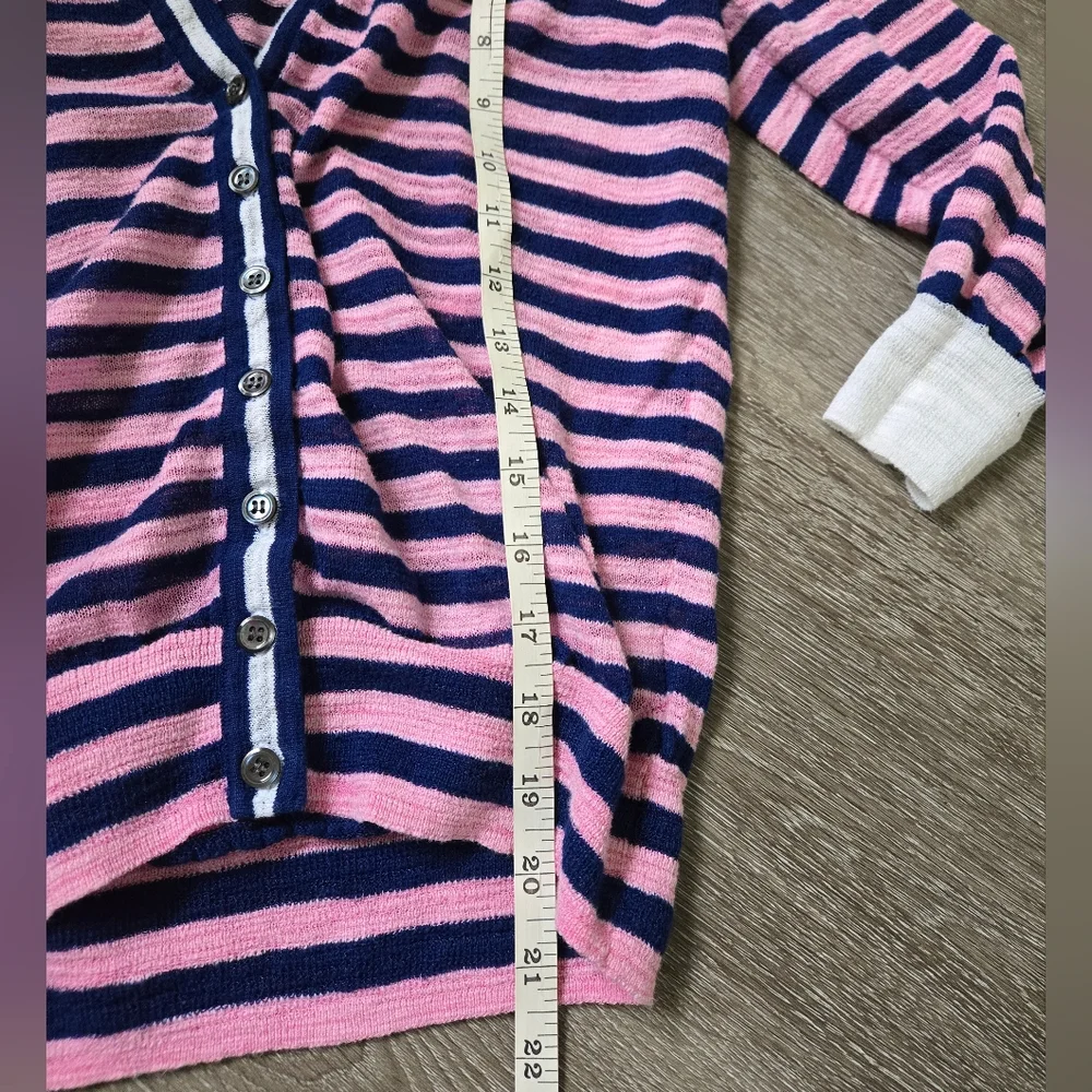 J Crew Striped Cotton Blend V Neck Sweater Cardigan Pink Blue size small